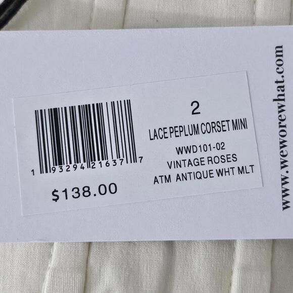 2/$50 WeWoreWhat Antique White Vintage Roses Lace Peplum Corset Dress Size 2 - Picture 8 of 9